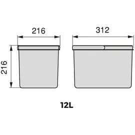 Emuca Recyclingbehälter 2x12 Liter H 216mm Anthrazit