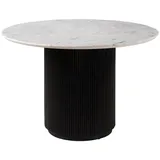 MASSIVMOEBEL24.DE Esstisch rund Mango 120x120x76 schwarz lackiert / Marmor weiß BARCELONA 128