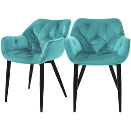 ML-Design Esszimmerstuhl Blau Metall, 67x83x59 cm, Esszimmer, Stühle, Esszimmerstühle 2er Set, Petrol, aus dickem Samtstoff