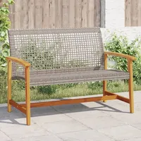 vidaXL Gartenbank Grau 112 cm Poly Rattan und Akazienholz