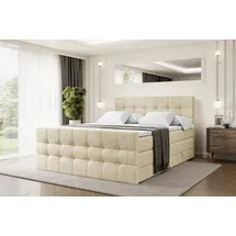 altdecor Boxspringbett mit Matratze Topper, Polsterbett mit Bettkasten BERO-Z KING | Beige Monolith | 140x200