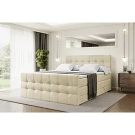 altdecor Boxspringbett mit Matratze Topper, Polsterbett mit Bettkasten BERO-Z KING | Beige Monolith | 140x200