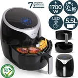 Jago® Heißluftfritteuse 5.5L - 1700 Watt, LED Display mit Touchscreen, 7 Programme, 60 min Timer, Ohne ÖL, Schwarz - Airfryer, Heißluf... - Schwarz