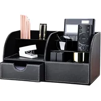 KINGFOM Büro Schreibtisch Organizer PU Leder Schwarz