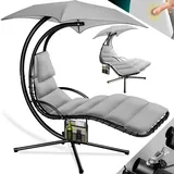 Kesser KESSER® Schwebeliege mit Sonnenschirm, Hängeliege Sonnenliege H200, L194, B100 cm, Relaxliege, Schaukelliege Hängematte bis 120 kg belastbar , Schaukelliege, Auflagen - Nackenkissen
