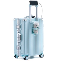 lesulety Handgepäck Multifunktionales Gepäck Erweiterbares Handgepäck Koffer USB-Schnittstelle Große Größe für Jungen und Mädchen geeignet,Blau,22in