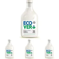 Ecover Zero Sensitive Weichspüler (1 L/33 Waschladungen), Weichspüler ohne Duft mit pflanzenbasierten Inhaltsstoffen, Ecover Weichspüler für weiche Wäsche und leichtes Bügeln (Packung mit 4)