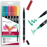 Tombow ABT-6P-3 Fasermaler Dual Brush Pen mit zwei Spitzen 6er-Set dermatologisch getestet, 1 Stück