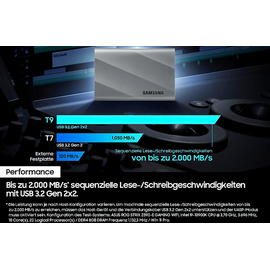 Samsung T9 PC/Mac Festplatte, 4 TB SSD, extern, Grau