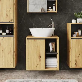 Vicco Waschbeckenunterschrank Viola Artisan/grau, 60 x 60 cm mit offenen Regalen