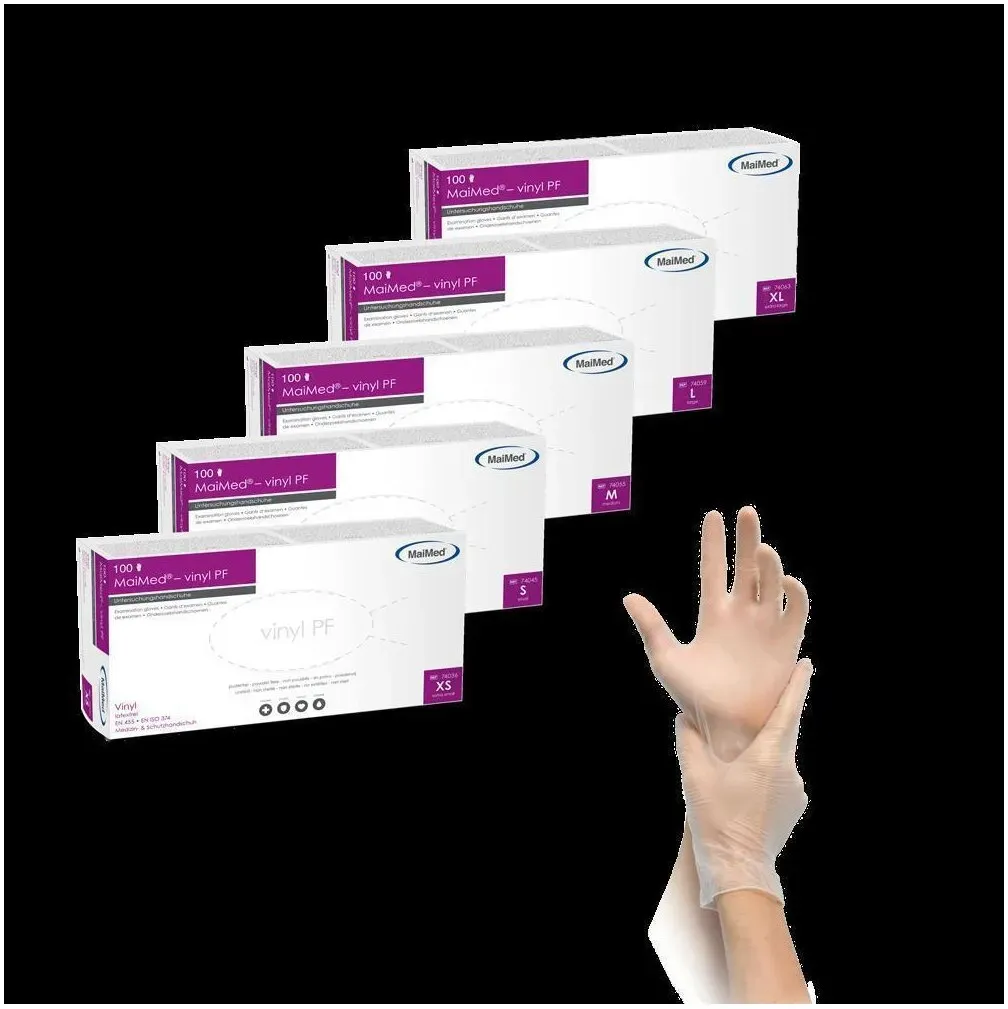 Einweg Vinyl-Untersuchungshandschuhe 100 St./Box vinyl PF" - MaiMed M"