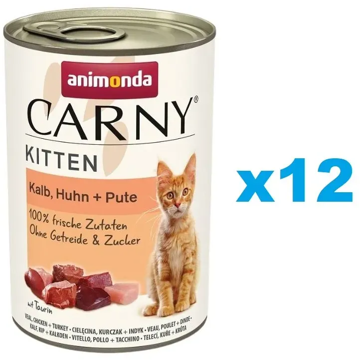 ANIMONDA Carny Kitten Veal&Chicken&Turkey 12x 400 g Kalbfleisch, Huhn und Truthahn für Kätzchen