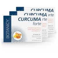 BOTANICY Curcuma forte 3er Pack - Flüssiges NovaSOL Curcumin plus Vitamine C und D - Hohe Bioverfügbarkeit, Hochdosiert, Hormonfrei - 90 Kurkuma Kapseln