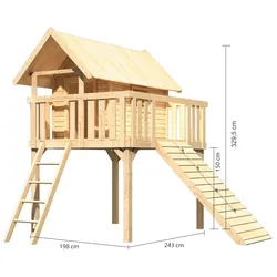 Akubi Stelzenhaus Fidel mit Satteldach inkl. Holzrampe naturbelassen