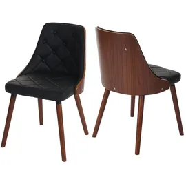 Mendler 2er-Set Esszimmerstuhl HWC-A75, Besucherstuhl Küchenstuhl, Walnuss-Optik Bugholz ~ Kunstleder schwarz