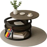 Coemo Couchtisch Swing Grau mit verstellbarer Tischplatte & verdecktem Aufbewahrungsfach, Metall & Holz, Beistelltisch für Wohnzimmer, Sofatisch rund mi... - Grau