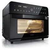 Arendo Minibackofen Airfryer 25L Edelstahl Multifunktionsofen, XXL Heißluftfritteuse 1800W, mini Backofen mit Zubehör, Backblech, Dörrblech, Ofenrost Frittierkorb schwarz