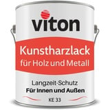 VITON Kunstharzlack in Hellgrau - 0,7 Kg Alkydharzlack für Holz und Metall - 3in1 inkl. Grundierung - Dauerhafter Schutz & Widerstandsfähig - KE 31 - RAL 7035 Lichtgrau