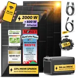 Solakon® 2000W Balkonkraftwerk mit Speicher - Balkonkraftwerk 2000 Watt komplett Steckdose & 800W Wechselrichter - Solaracnlage Komplettset - 4x500W PV-Module & 2kWh Speicher für Balkonkraftwerk