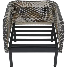 Mendler Poly-Rattan Garnitur HWC-P80, Lounge-Set Garten Stuhl, Tischkamin Bioethanol-Fire-Pit Alu Stoff 220g/m2 ~ dunkelgrau