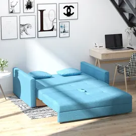 Homcom Schlafsofa mit Bettfunktion, Polstersofa mit Stauraum, Rückenkissen, Schlafcouch für Wohnzimmer, Polyester, Holz, Hellblau,
