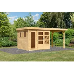 KARIBU Gartenhaus »Lahar 3,5«, BxHxT: 491 x 211 x 242 cm (Außenmaße inkl. Dachüberstand), Wandstärke 19 mm - braun