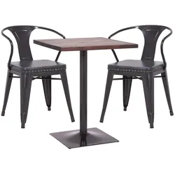 Set Bistrotisch 2x Esszimmerstuhl MCW-H10d, Stuhl Tisch Küchenstuhl Gastronomie MVG ~ schwarz-grau, Tisch dunkelbraun