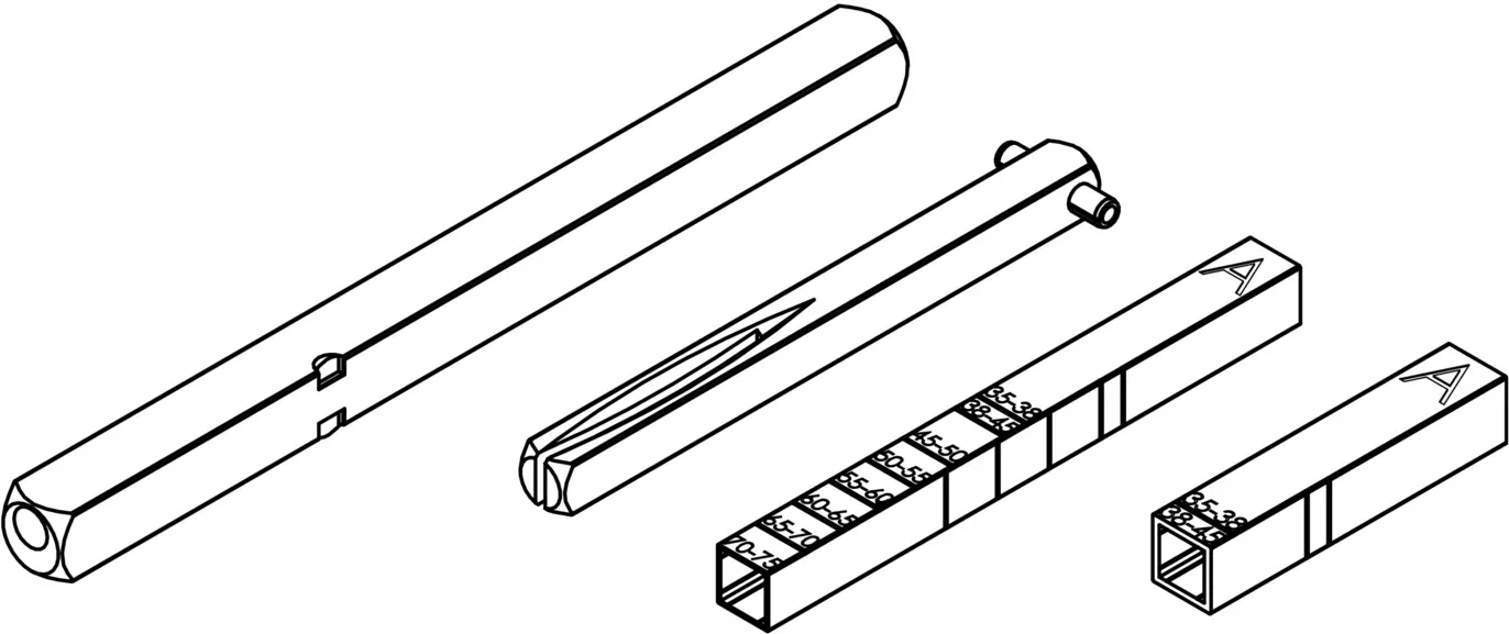 Griffwerk Set für Griffe Langschild LUCIO/LOREDANO -Hohlstift -Stift 8x140mm, WC Stift 6x103mm, TS 70-75mm