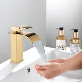 Wasserhahn Bad Gebürstetes Gold Mischbatterie Waschbecken Einhebel Wasserfall Wasserhahn aus Edelstahl Wschtischarmatur für Badezimmer llffssdg