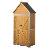 Vevor Gartenschrank Holz, Geräteschrank mit Abschließbaren Türen, Gerätehaus mit Regalen & Boden, Geräteschuppen, Gartengerätehaus, Werkzeugschrank für Terrasse, Garten / Rasen, 76x43x171 cm