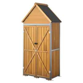 Vevor Gartenschrank Holz, Geräteschrank mit Abschließbaren Türen, Gerätehaus mit Regalen & Boden, Geräteschuppen, Gartengerätehaus, Werkzeugschrank für Terrasse, Garten / Rasen, 76x43x171 cm