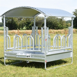 KERBL Viereckraufe, Futterraufe, Rundballenraufe 2 x 2 m mit Dach und Palisadenfressgitter