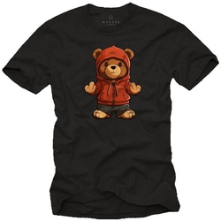 MAKAYA T-Shirt mit Teddy Herren Teddybär Jungs Jungen Jugendliche Teenager Print, Aufruck schwarz XXL