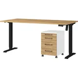 Germania Büromöbel-Set "Profi 3.0", weiß (weiß, grandson, eiche, nachbildung), Schreibtisch 160cm breit Metall Spanplatte, Metall, Spanplatte, Arbeitsmöbel-Sets, Büromöbel-Set, bestehend aus Schreibtisch und Rollcontainer