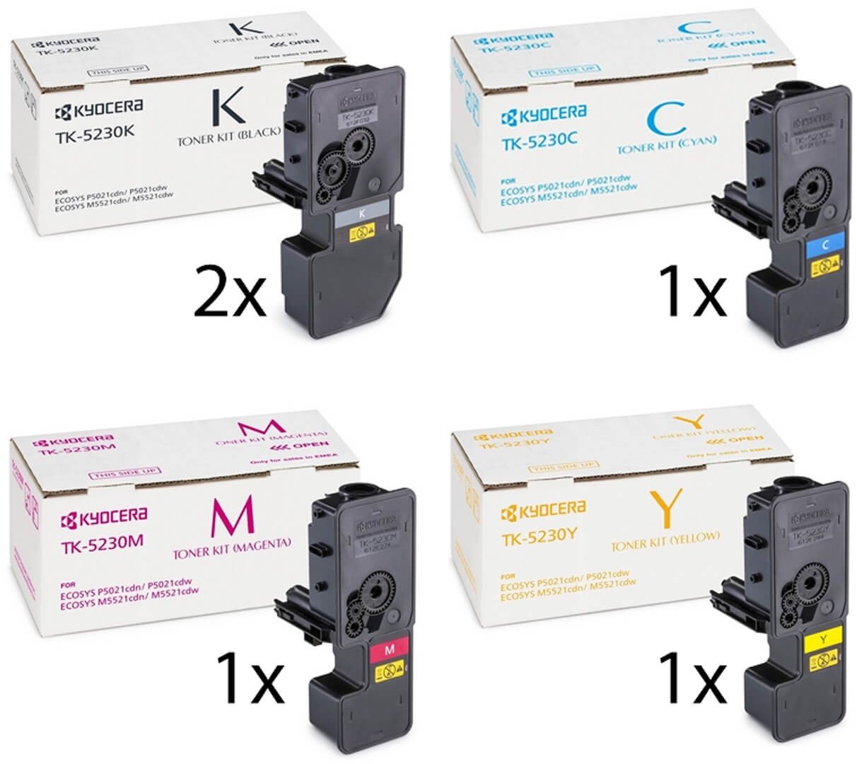 Kyocera Original TK-5230 Toner Sparset/Multipack (2x Schwarz, 1x Gelb, Cyan, Magenta)