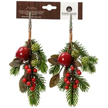 Kaemingk Künstliche Zweige mit Clip 22cm mit Früchten 2er Set Grün / Rot