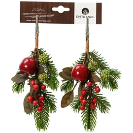 Kaemingk Künstliche Zweige mit Clip 22cm mit Früchten 2er Set Grün / Rot