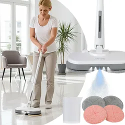 Kabellose Boden-Poliermaschine mit Wassertank: 30W Power & 40 Min Laufzeit, Teleskopstange - Bodenwischer für grosse Flächen, Fliesen, Laminat