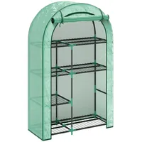 OKWISH Foliengewächshaus Tomatenhaus mit Regalen 100x45x160 cm Grün Runddach mit hochrollbarer Reißverschlusstür UV beständige Abdeckung Stahlgestell