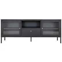 VCM Dalby TV-Lowboard 160 x 35 cm Schwarz Glas/Metall/Stahl