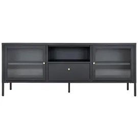 VCM Dalby TV-Lowboard 160 x 35 cm Schwarz Glas/Metall/Stahl