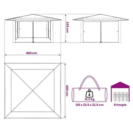 vidaXL Pavillon 4 x 4 m inkl. 4 Seitenteile Creme/Braun