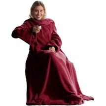 CELINATEX TV-Decke mit Ärmeln und Fußtasche Flauschige Kuscheldecke XL 170 x 200 cm Bordeaux rot Mikrofaser Fleece Soft Oeko-TEX