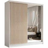 AX Living Schwebetürenschrank, Weiß, Walnuss, Kunststoff, Teilmassiv,Kiefer, Rechteckig, 200x216x61 cm, Hergestellt in Europa, FSC Mix, Reach, Schlafzimmer, Kleiderschränke, Schwebetürenschränke