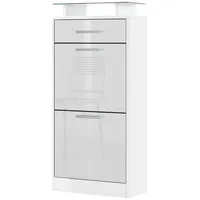 Vladon Schuhschrank, Weiß Hochglanz, Holzwerkstoff, 46x104x23 cm, Garderobe, Schuhaufbewahrung,