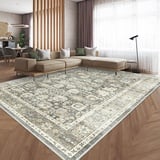 HOMFINE Vintage Teppich - Wohnzimmer Teppich Schlafzimmer Teppich Waschbarer Teppiche Esszimmer Teppich Kurzflor Outdoor Teppich Flauschiger rutschfest Teppich 200 x 300 cm Grau