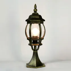 Licht-Erlebnisse Kleine Sockel Steh Lampe für außen Gold Antik 53cm