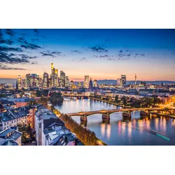 Fototapete PAPERMOON "FRANKFURT-STADT FLUSS MAIN SKYLINE BRÜCKEN GEBIRGE", bunt, B:2,50m L:1,86m, Vlies, Tapeten