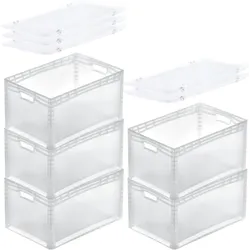 PROREGAL MegaDeal 5x Transparenter Eurobehälter LightLine mit offenem Griff und Scharnierdeckel | HxBxT 32x40x60cm | 66 Liter | Eurobox