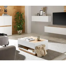 furn.design Couchtisch, Weiß, Eiche Wotan, Holz, Nachbildung,Eiche, Uni, Holz Optik, 1 Schubladen, Rechteckig, Bodenplatte, 60x38x90 cm, Wohnzimmer, Wohnzimmertische, Couchtische